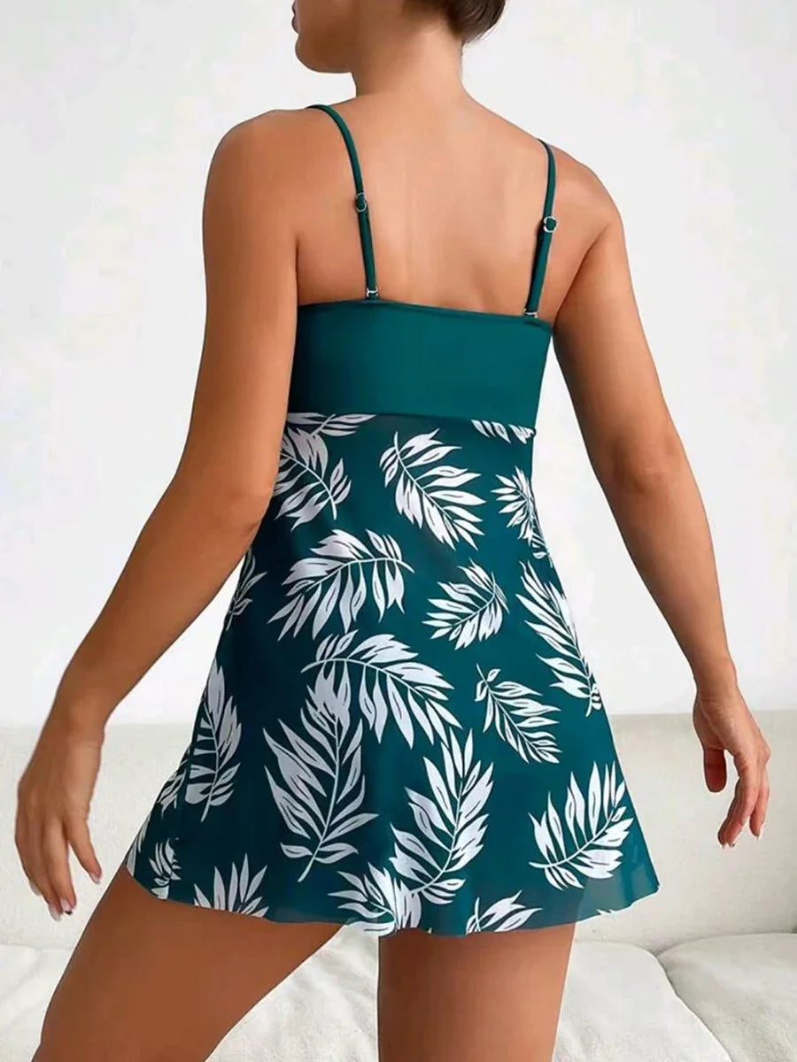 Women's Tankini Dress with Shorts | Padded Printed Swim Set
