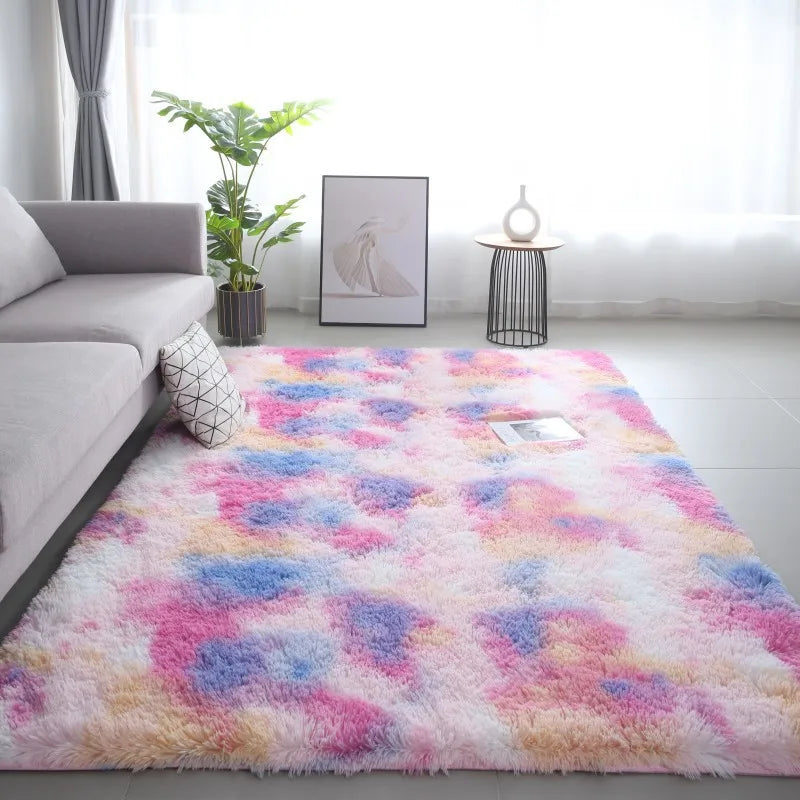 VIKAMA Tie-Dye Plush Area Rug | Soft Fluffy Non-Slip Home & Kids Mat