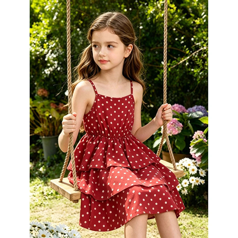 Elegant Summer Polka Dot Princess Dress for Girls