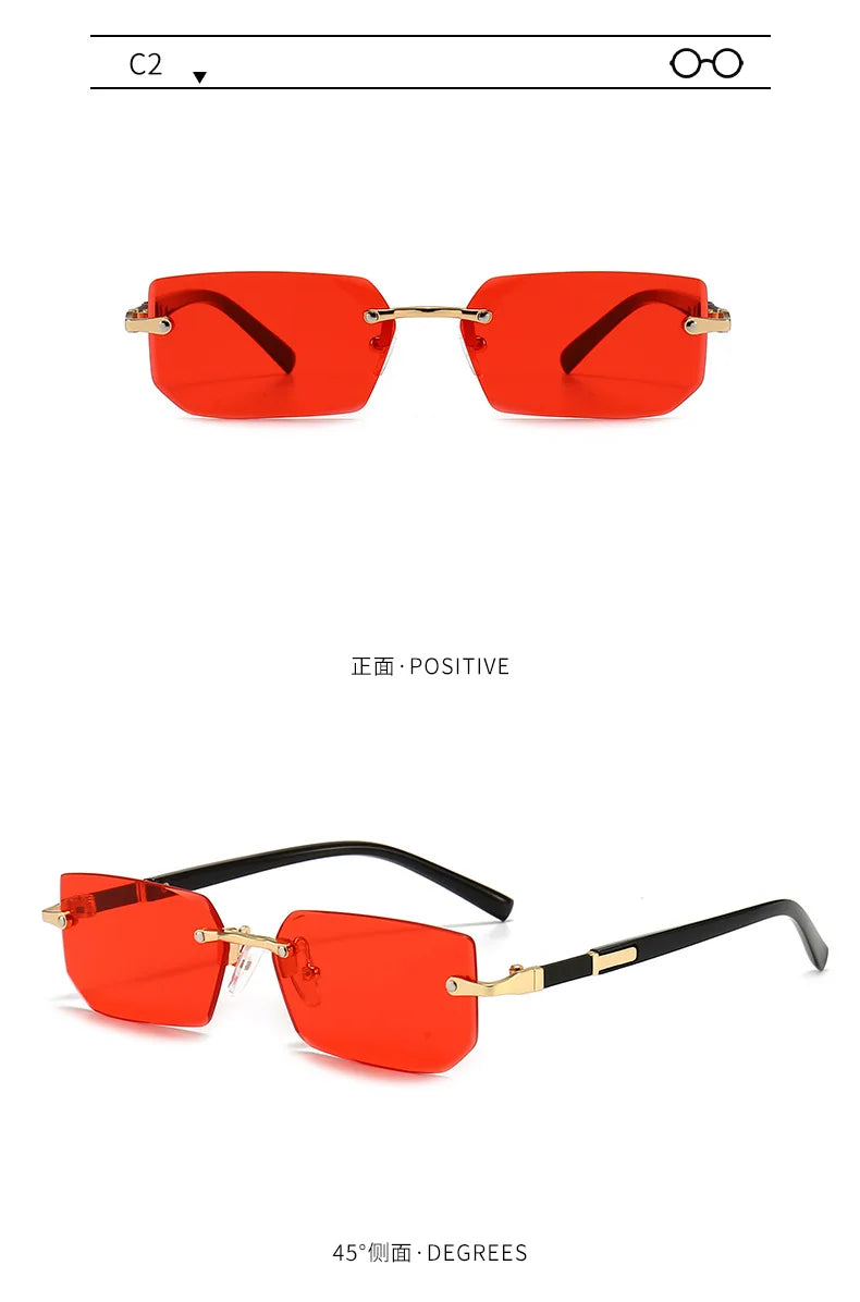 Rimless Rectangle Sunglasses | Unisex Small Square Sun Glasses