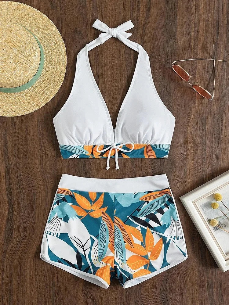 Women's Halter High-Waist Bikini Set | Printed Two-Piece Swimwear