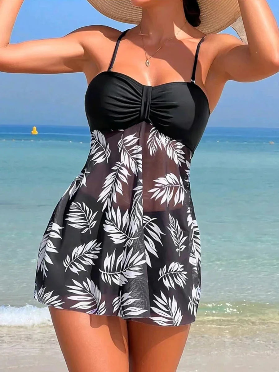Women's Tankini Dress with Shorts | Padded Printed Swim Set
