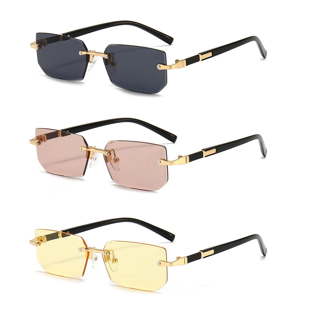 Rimless Rectangle Sunglasses | Unisex Small Square Sun Glasses