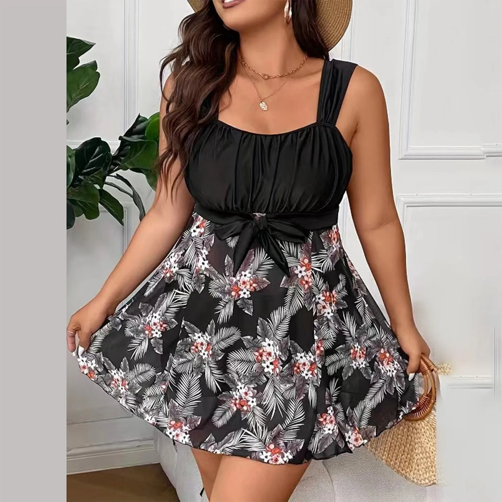Plus Size High-Waist Swimdress | Push-Up Floral Print Swimsuit (Up to 5XL)