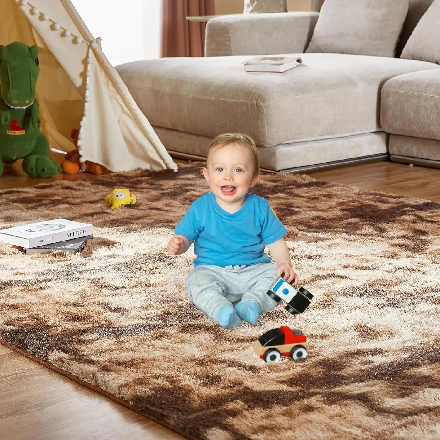 VIKAMA Tie-Dye Plush Area Rug | Soft Fluffy Non-Slip Home & Kids Mat