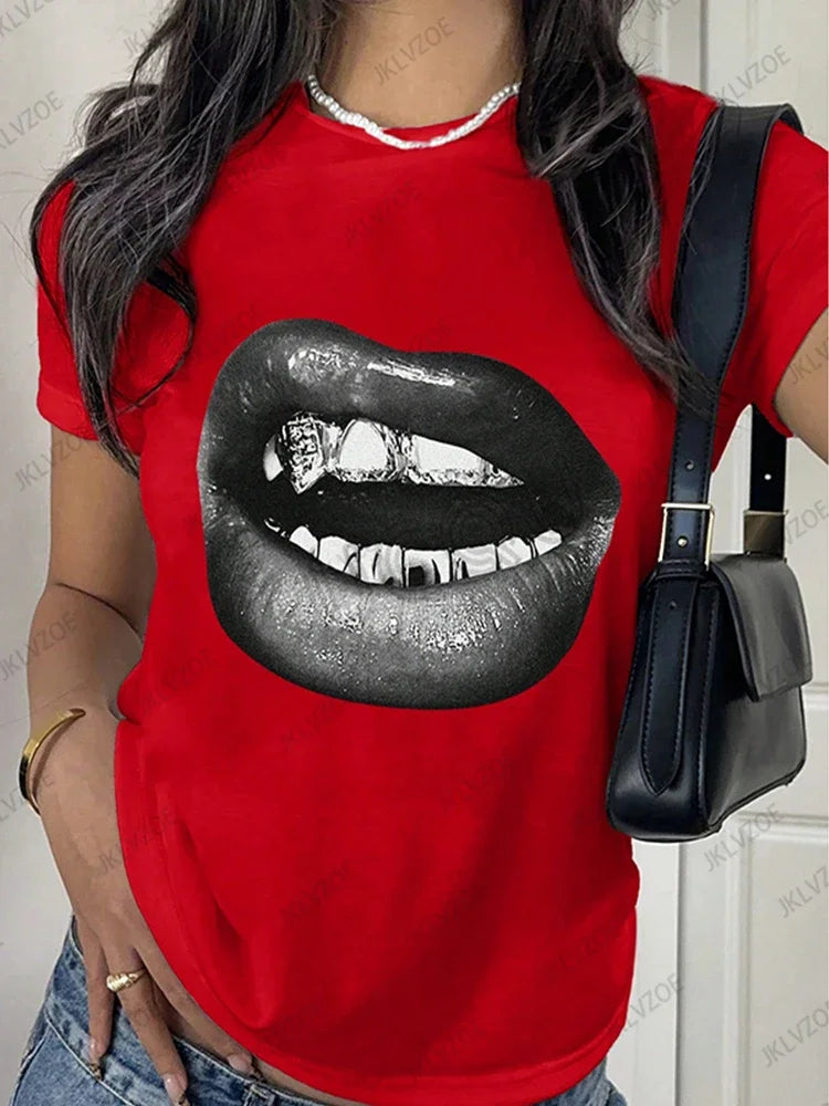 Mamiri-Store Women's Casual Short-Sleeve Letter-Print Sporty T-Shirt