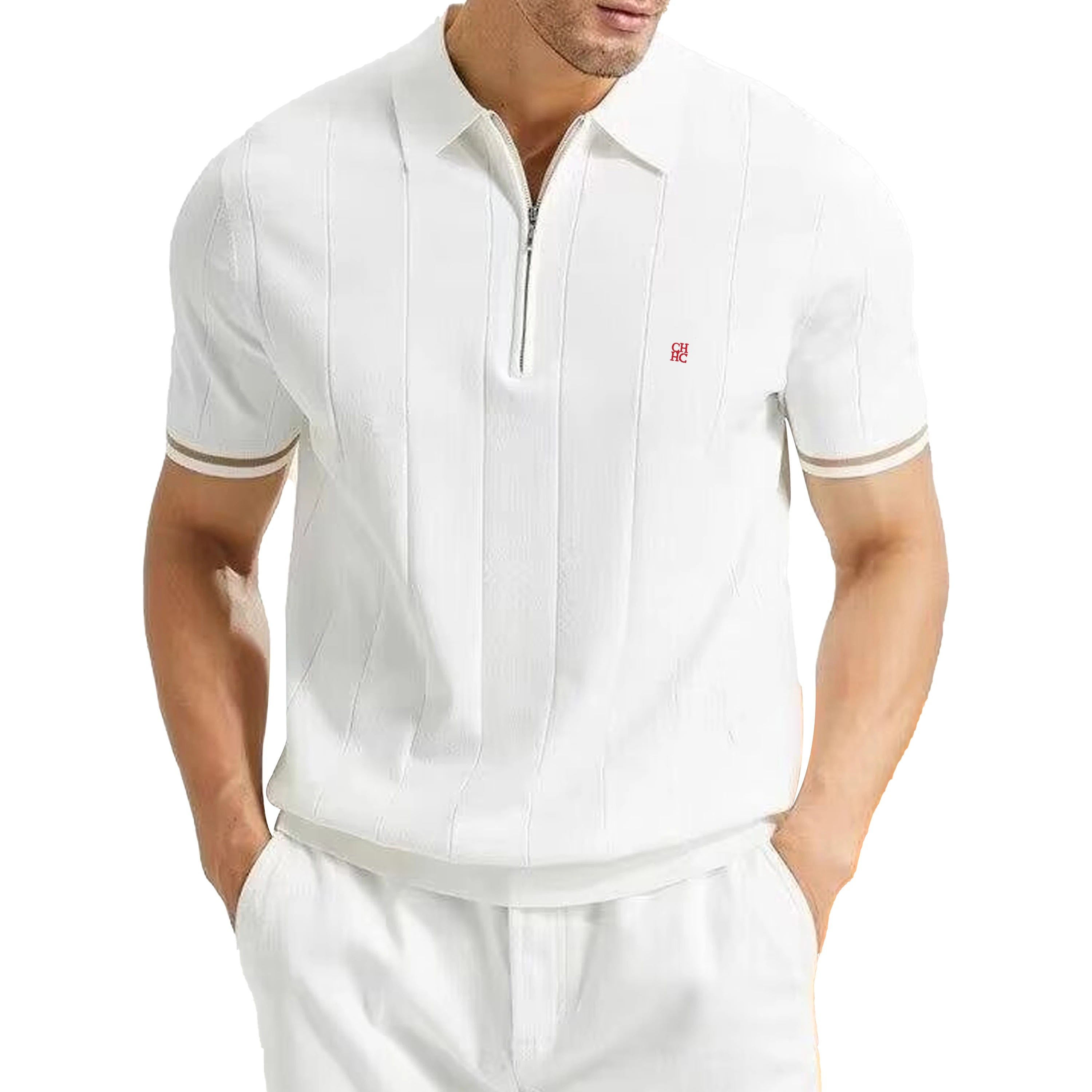 Mamiri-Store CHCH Men's Ribbed Knit Polo Shirt | Breathable Summer Smart Casual