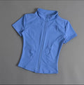 Mamiri-Store Women's Slim-Fit Zippered Short-Sleeve Sports Top