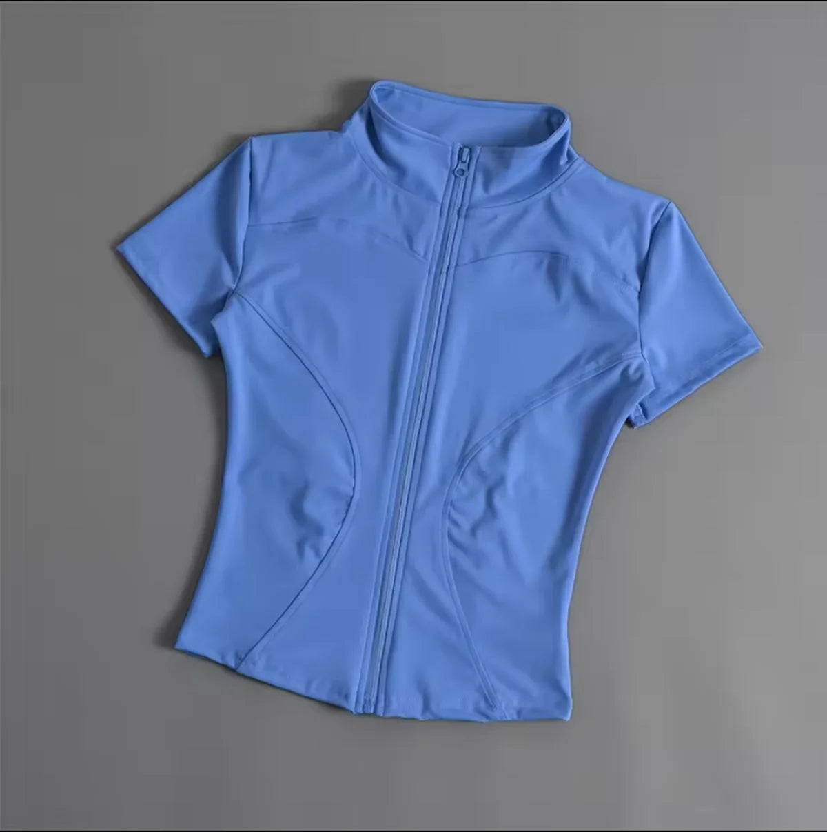 Mamiri-Store Women's Slim-Fit Zippered Short-Sleeve Sports Top