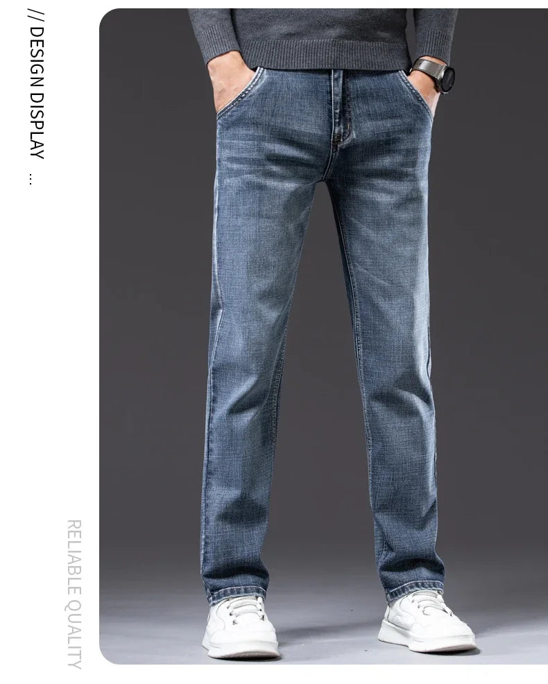 Men's Straight-Fit Stretch Business Jeans | Vintage Blue & Smoke Grey Denim