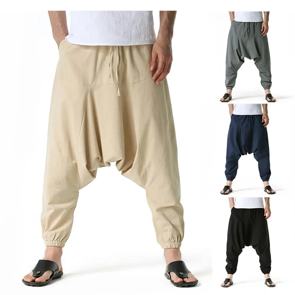 King Billion Men's Cotton Linen Harem Pants | Baggy Casual Wide Leg Trousers