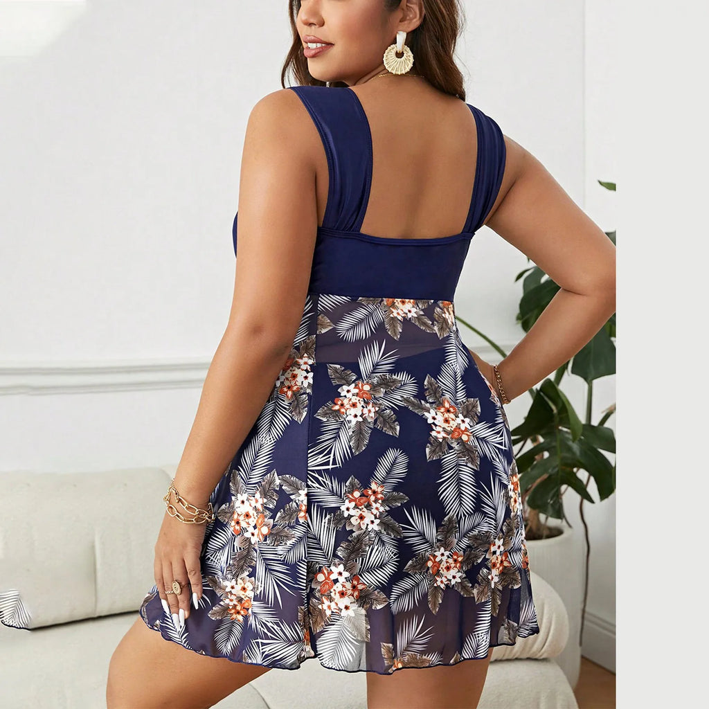 Plus Size High-Waist Swimdress | Push-Up Floral Print Swimsuit (Up to 5XL)