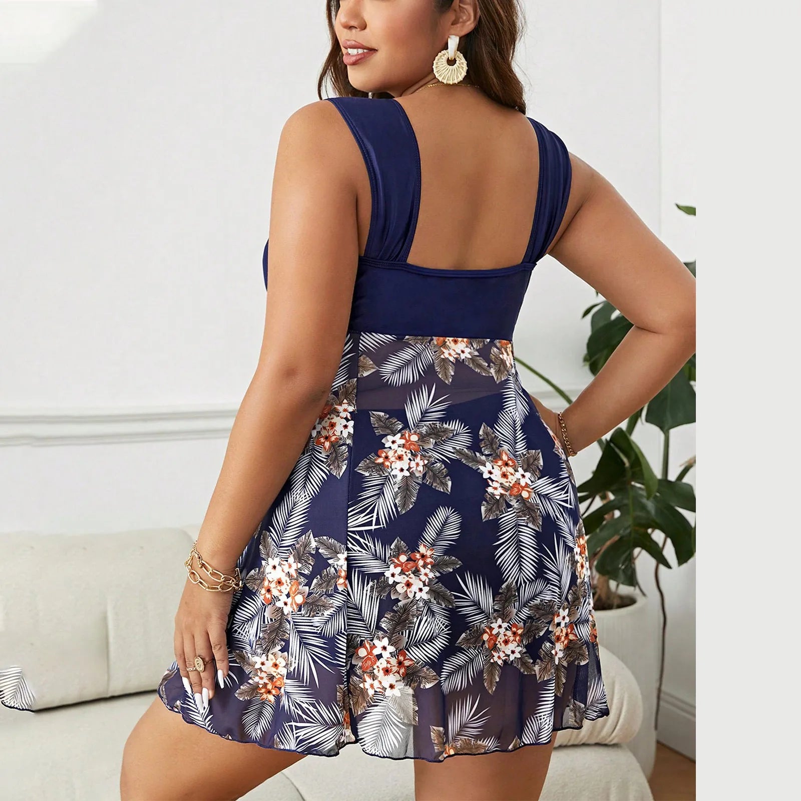 Plus Size High-Waist Swimdress | Push-Up Floral Print Swimsuit (Up to 5XL)