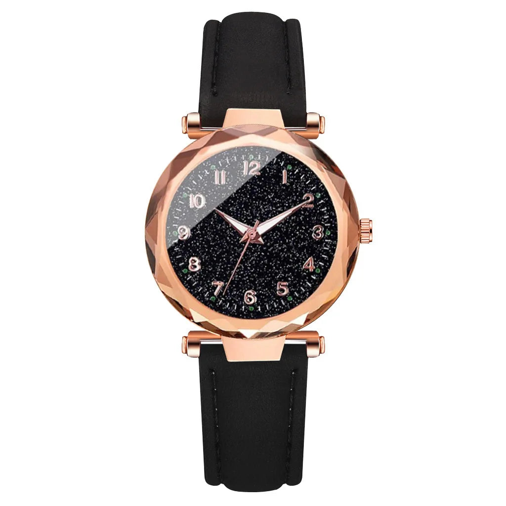 Women's Square Face Watch & Rhinestone Bracelet Set (2-Piece) | Leather Strap Quartz