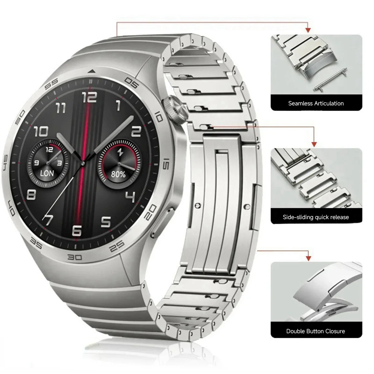 Mamiri-Store Premium Stainless Steel Quick-Release Band for Huawei Watch GT5 46mm