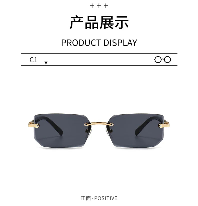 Rimless Rectangle Sunglasses | Unisex Small Square Sun Glasses