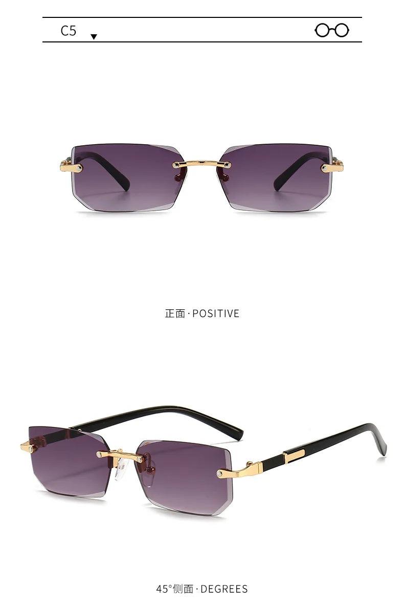 Rimless Rectangle Sunglasses | Unisex Small Square Sun Glasses