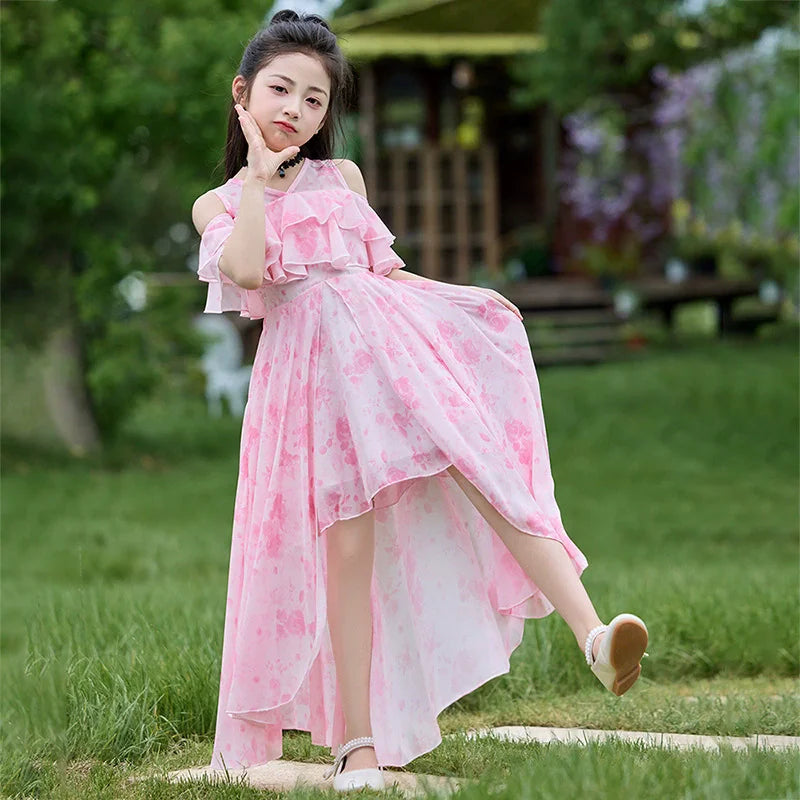 Girls Summer Boho Chiffon Maxi Beach Dress