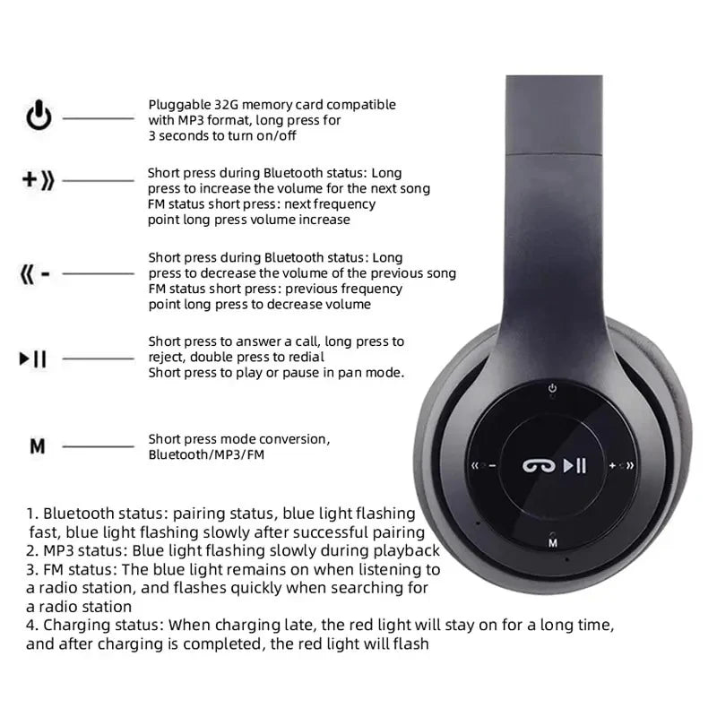 P47 Wireless Bluetooth Headphones | Noise-Canceling Handsfree Headset