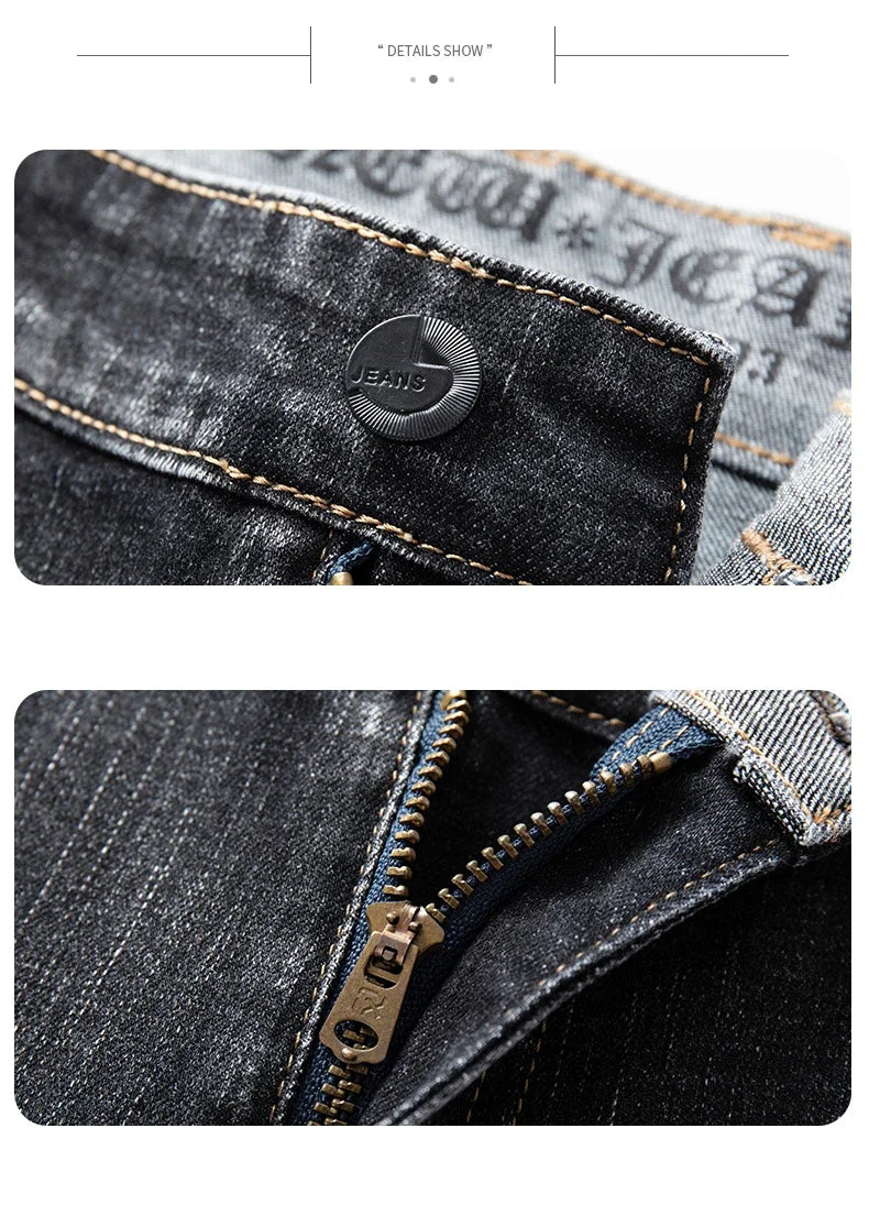 Men's Straight-Fit Stretch Business Jeans | Vintage Blue & Smoke Grey Denim