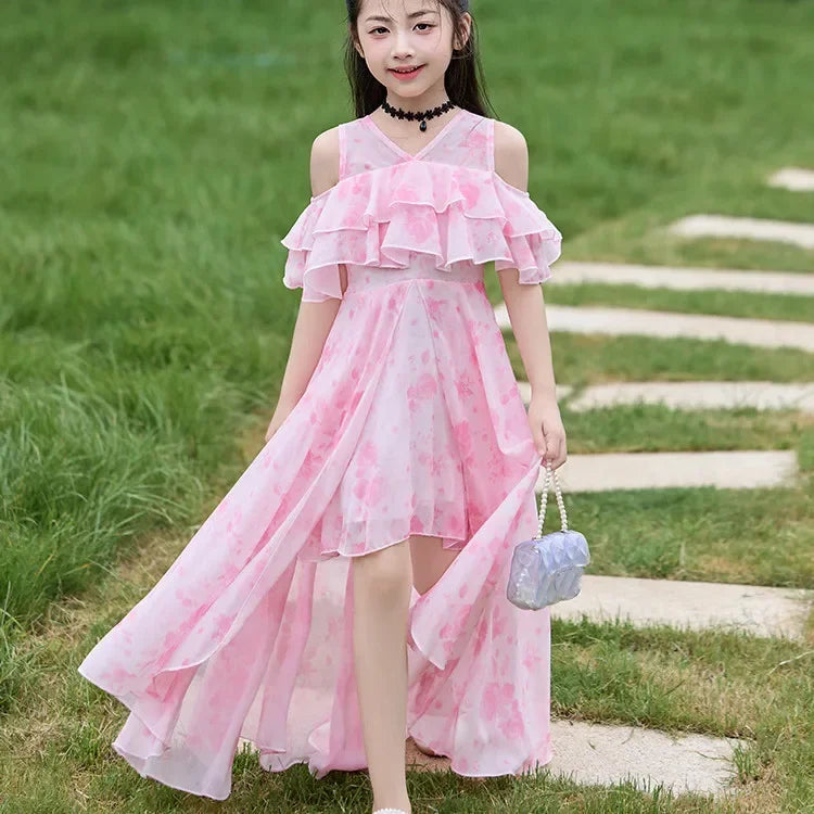Girls Summer Boho Chiffon Maxi Beach Dress