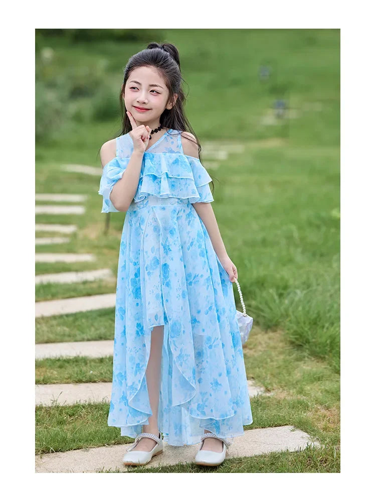 Girls Summer Boho Chiffon Maxi Beach Dress