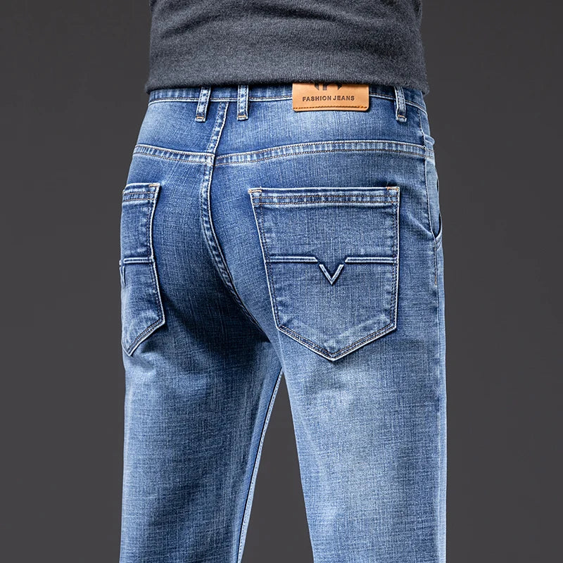 Men's Straight-Fit Stretch Business Jeans | Vintage Blue & Smoke Grey Denim