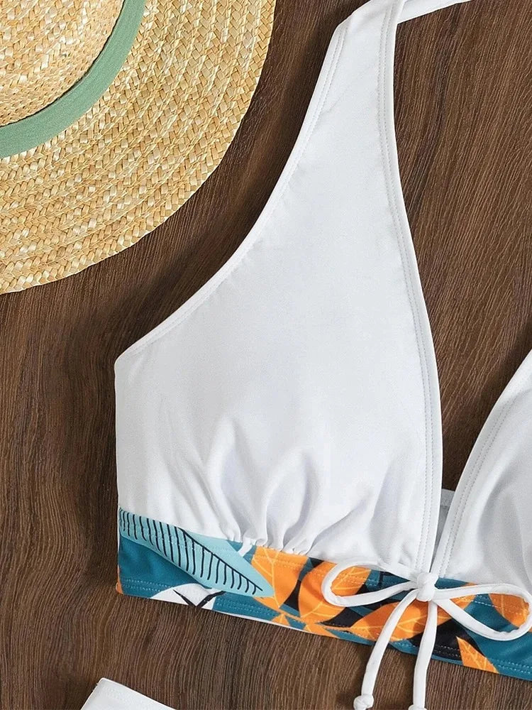 Women's Halter High-Waist Bikini Set | Printed Two-Piece Swimwear