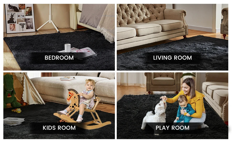 VIKAMA Tie-Dye Plush Area Rug | Soft Fluffy Non-Slip Home & Kids Mat