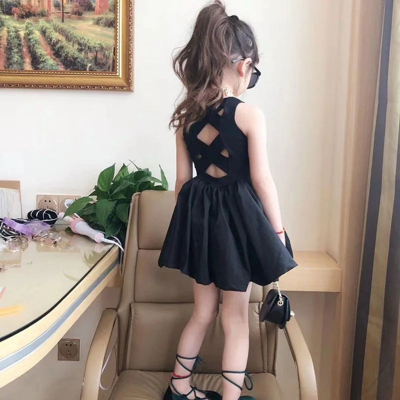 Girls Elegant Black Tutu Backless Party Dress