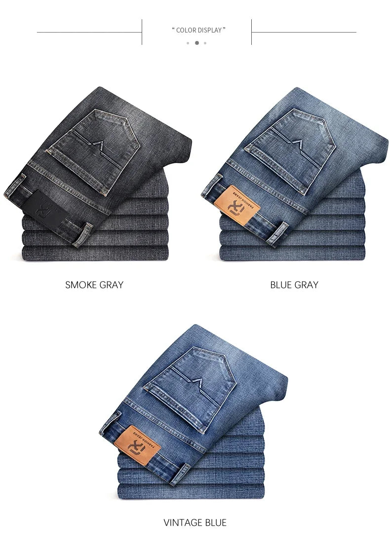 Men's Straight-Fit Stretch Business Jeans | Vintage Blue & Smoke Grey Denim
