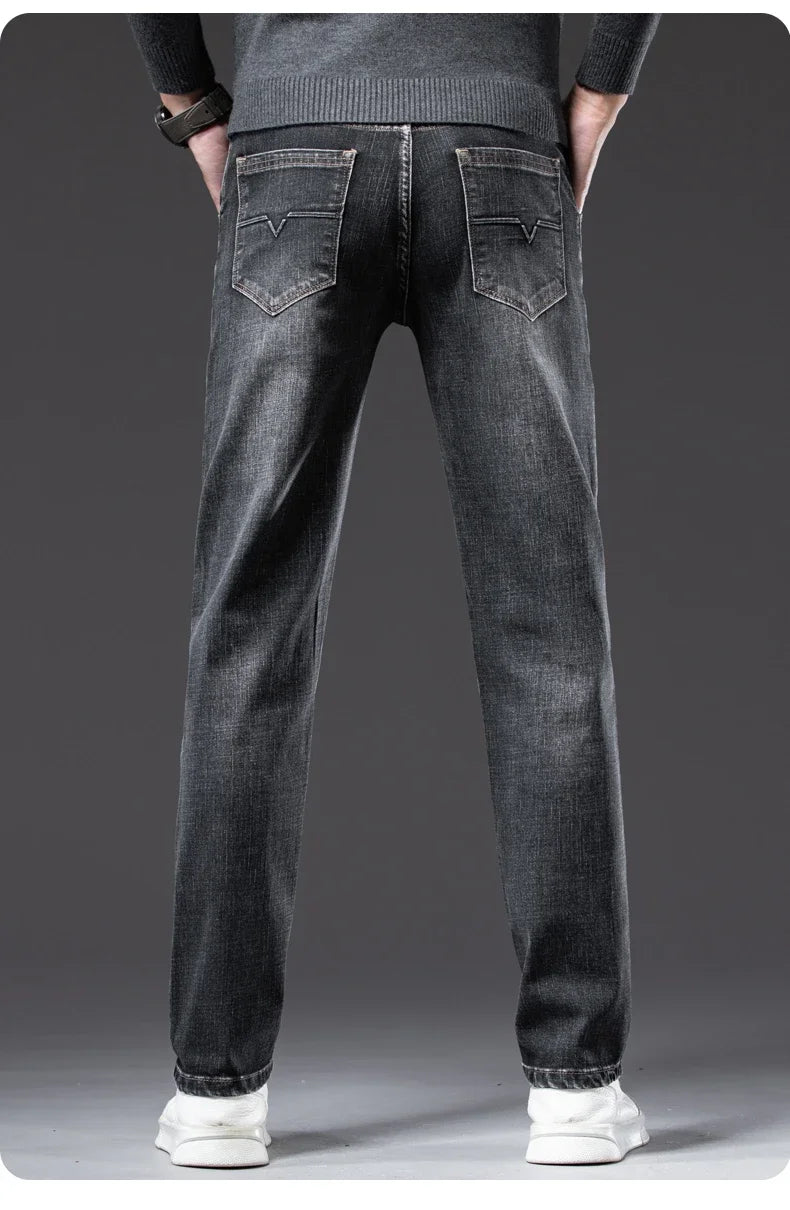 Men's Straight-Fit Stretch Business Jeans | Vintage Blue & Smoke Grey Denim