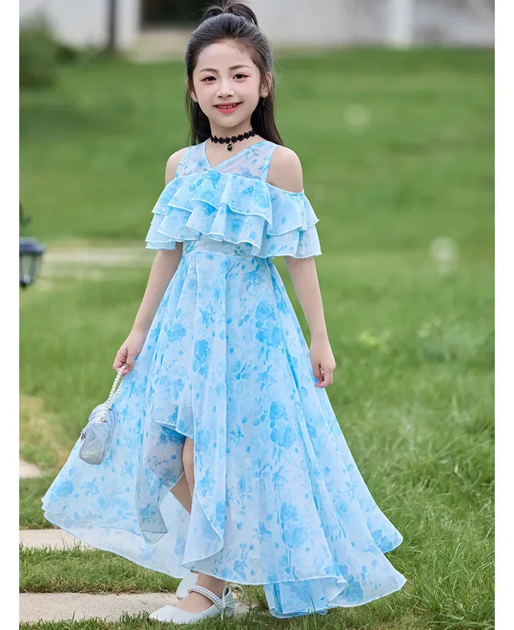 Girls Summer Boho Chiffon Maxi Beach Dress
