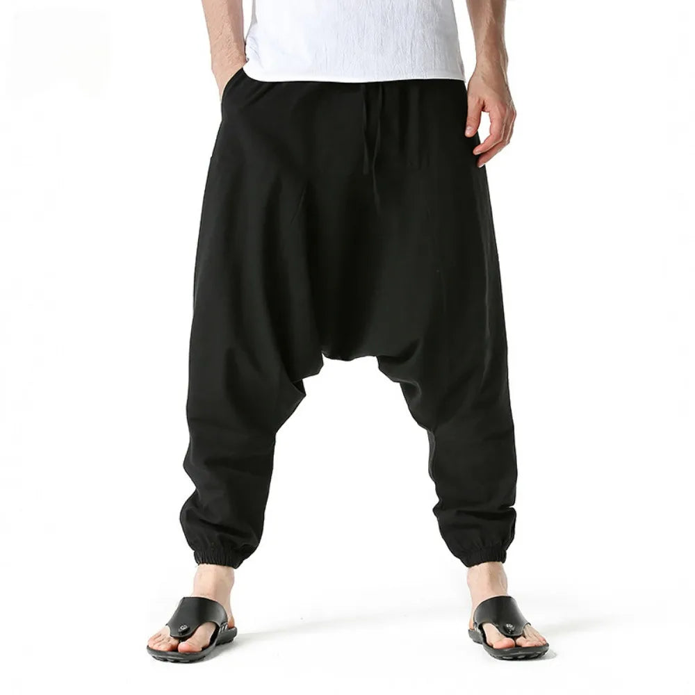 King Billion Men's Cotton Linen Harem Pants | Baggy Casual Wide Leg Trousers