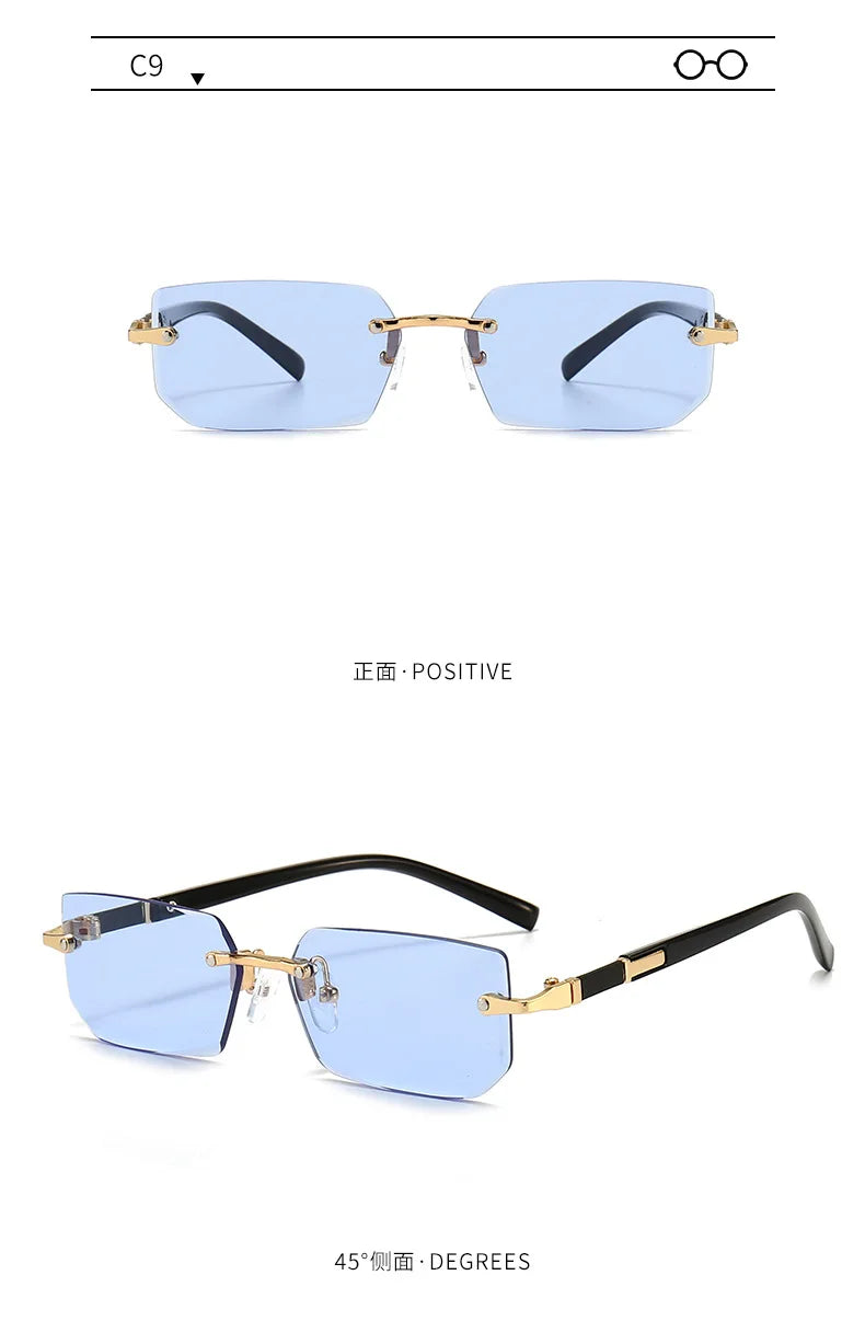Rimless Rectangle Sunglasses | Unisex Small Square Sun Glasses